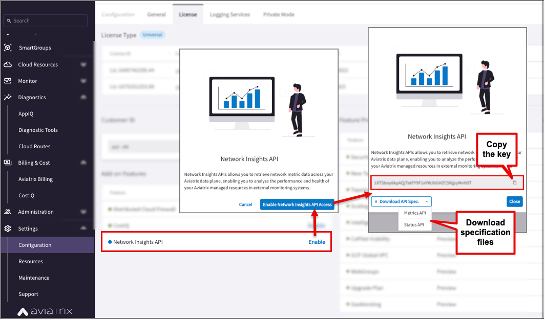 screenshot of enabling the Network Insights API license