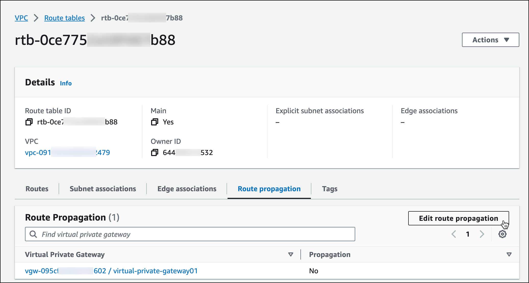 aws route propagation edit