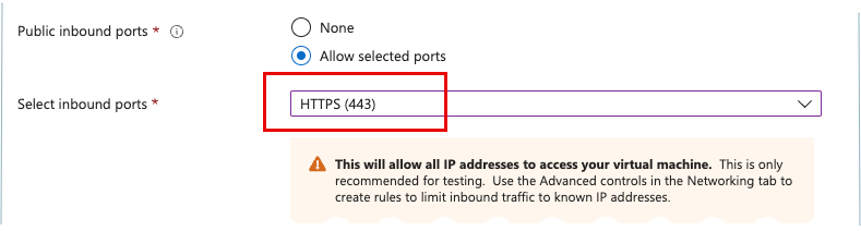 screenshot of inbound port field