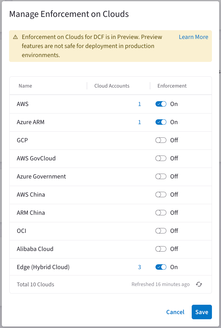 manage enforcement on clouds