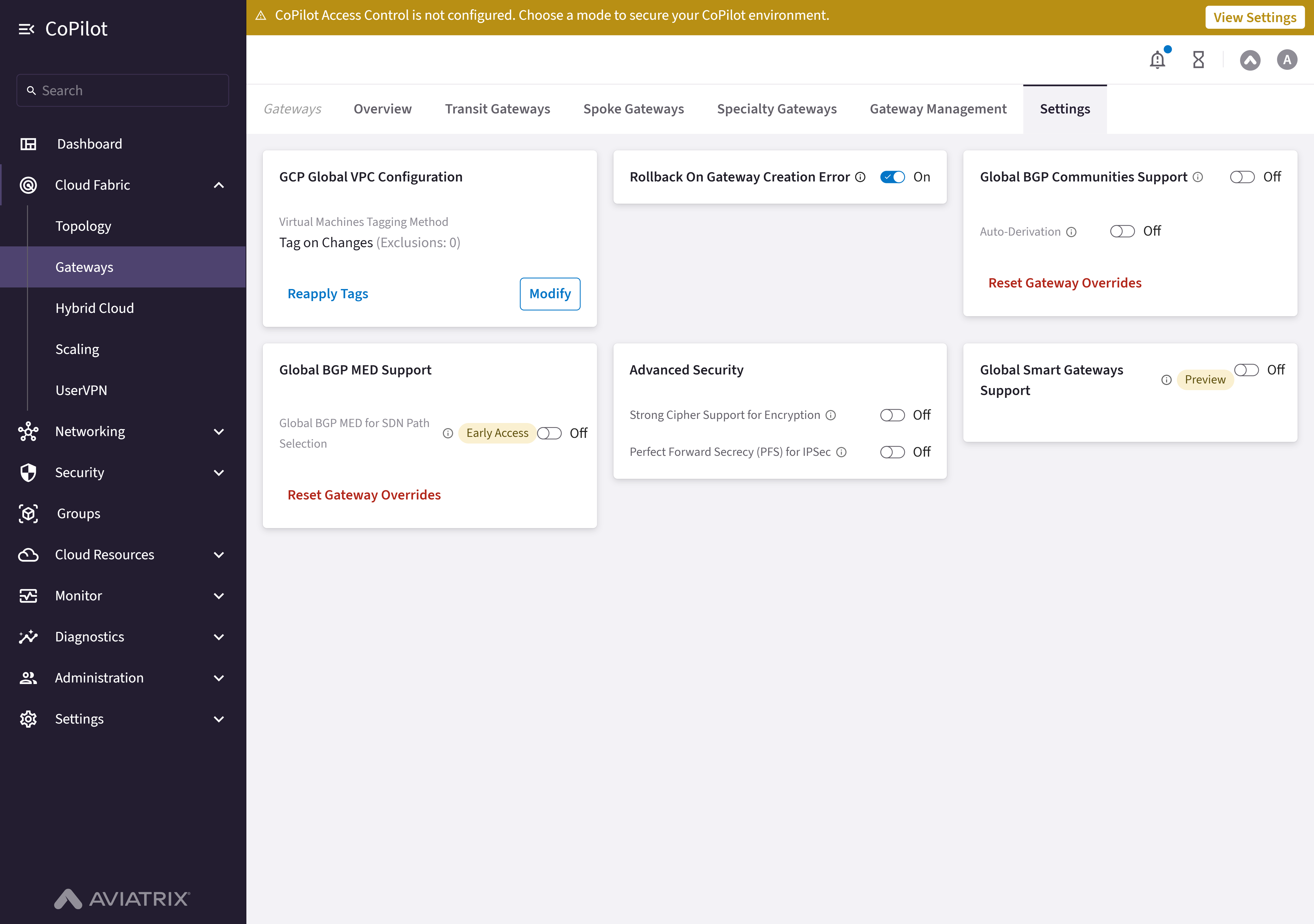 Gateways: Settings