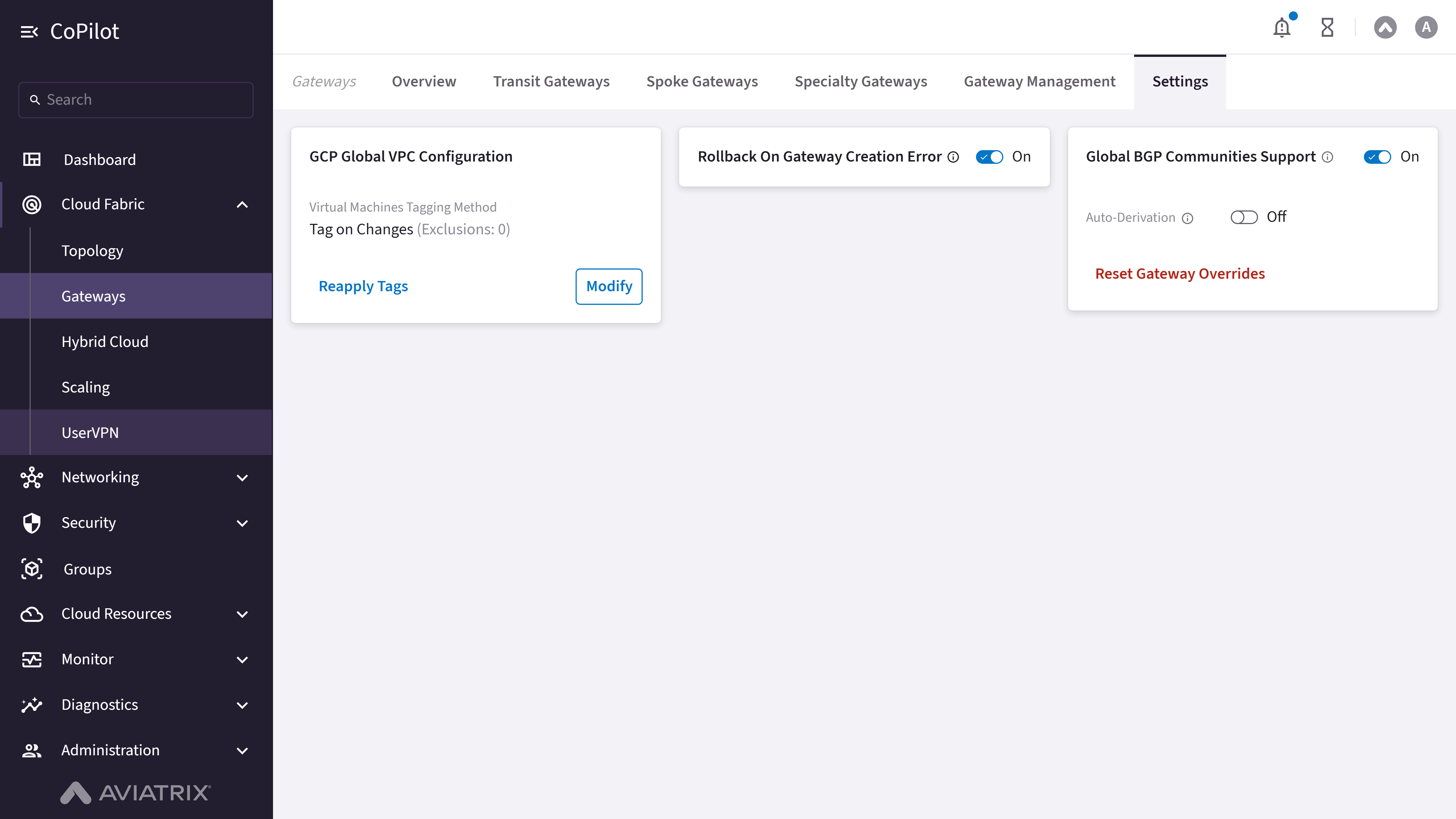 Gateways: Settings