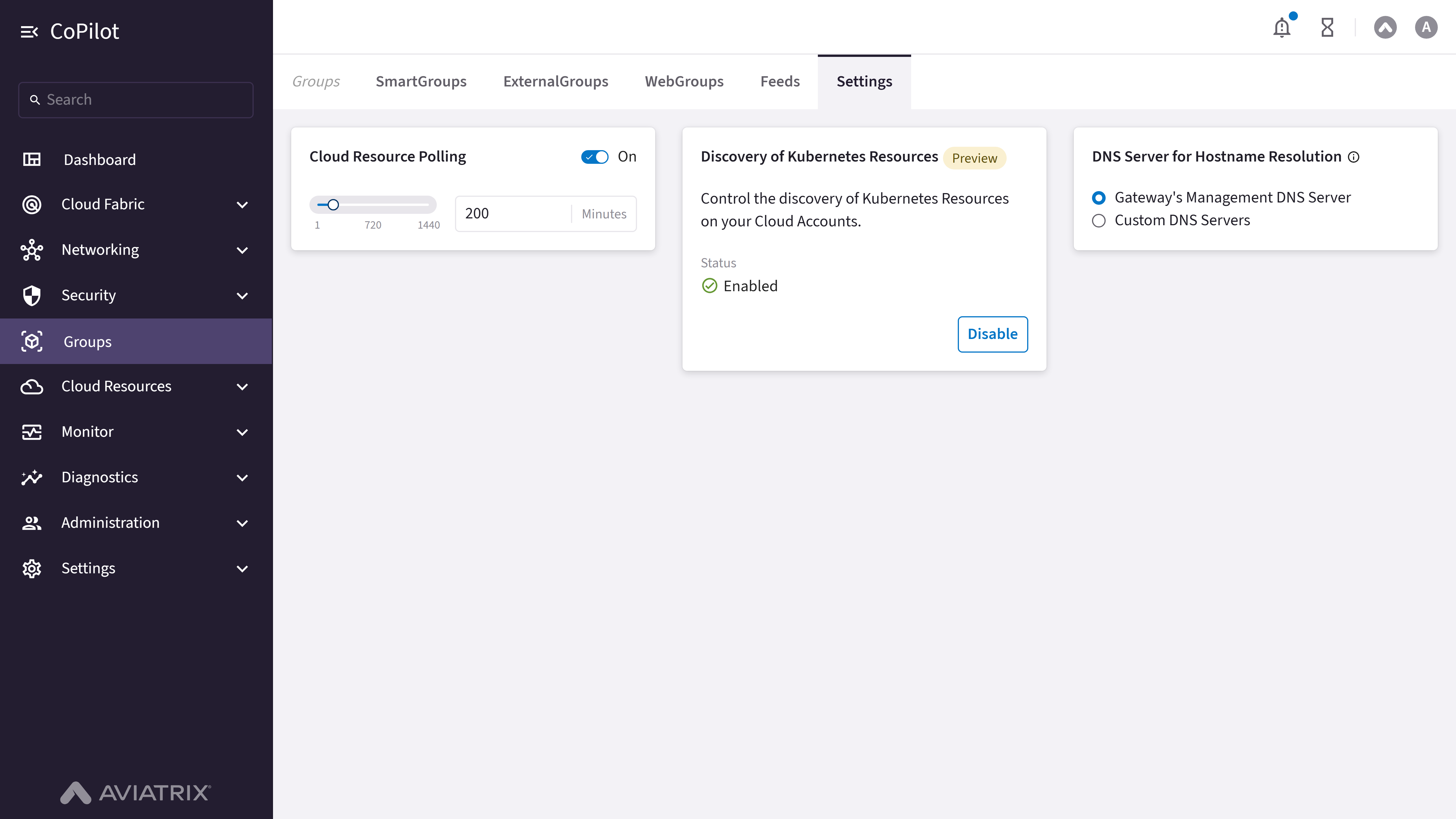 Groups: Settings