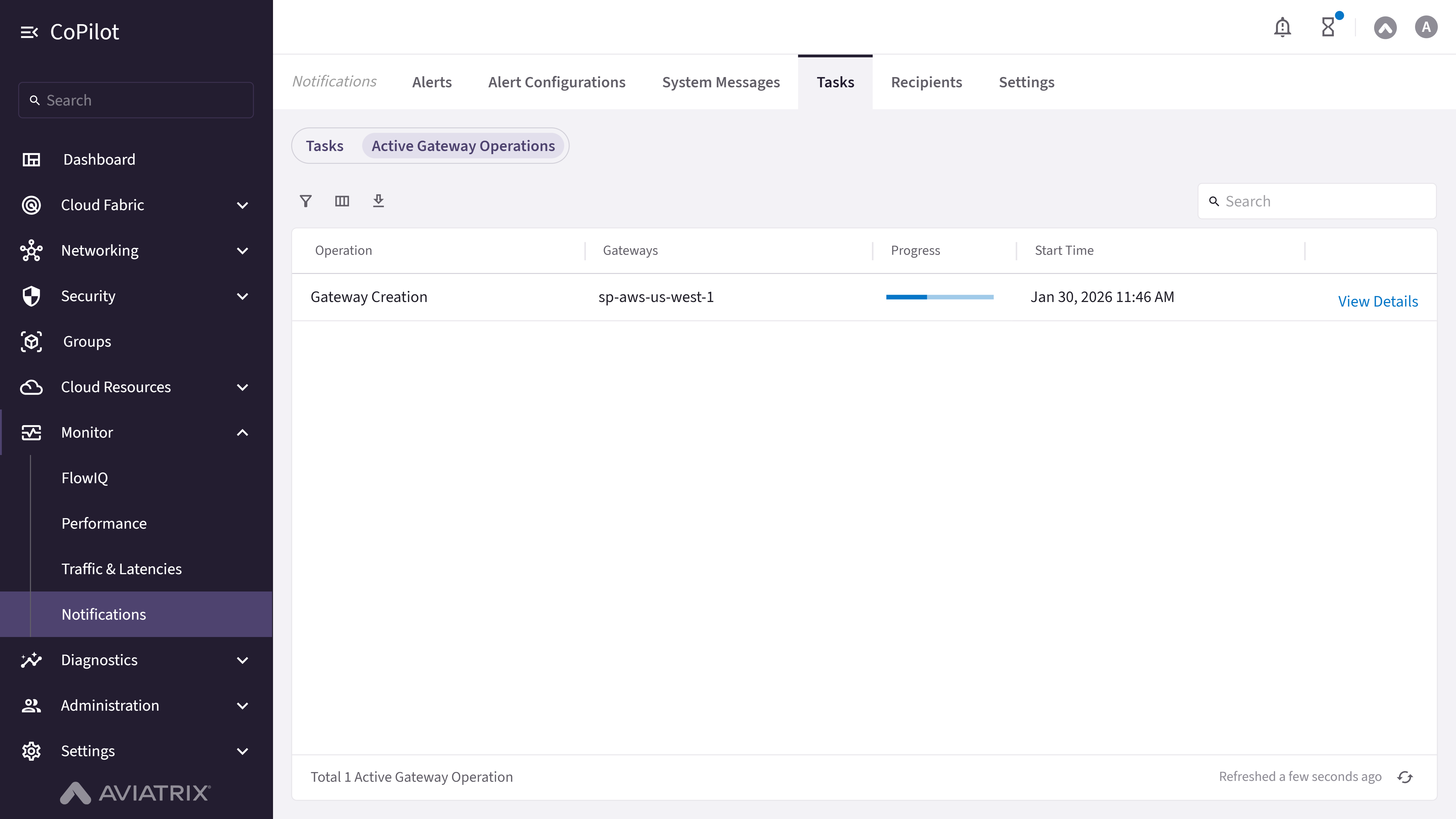 Notifications: Active Gateway Operations