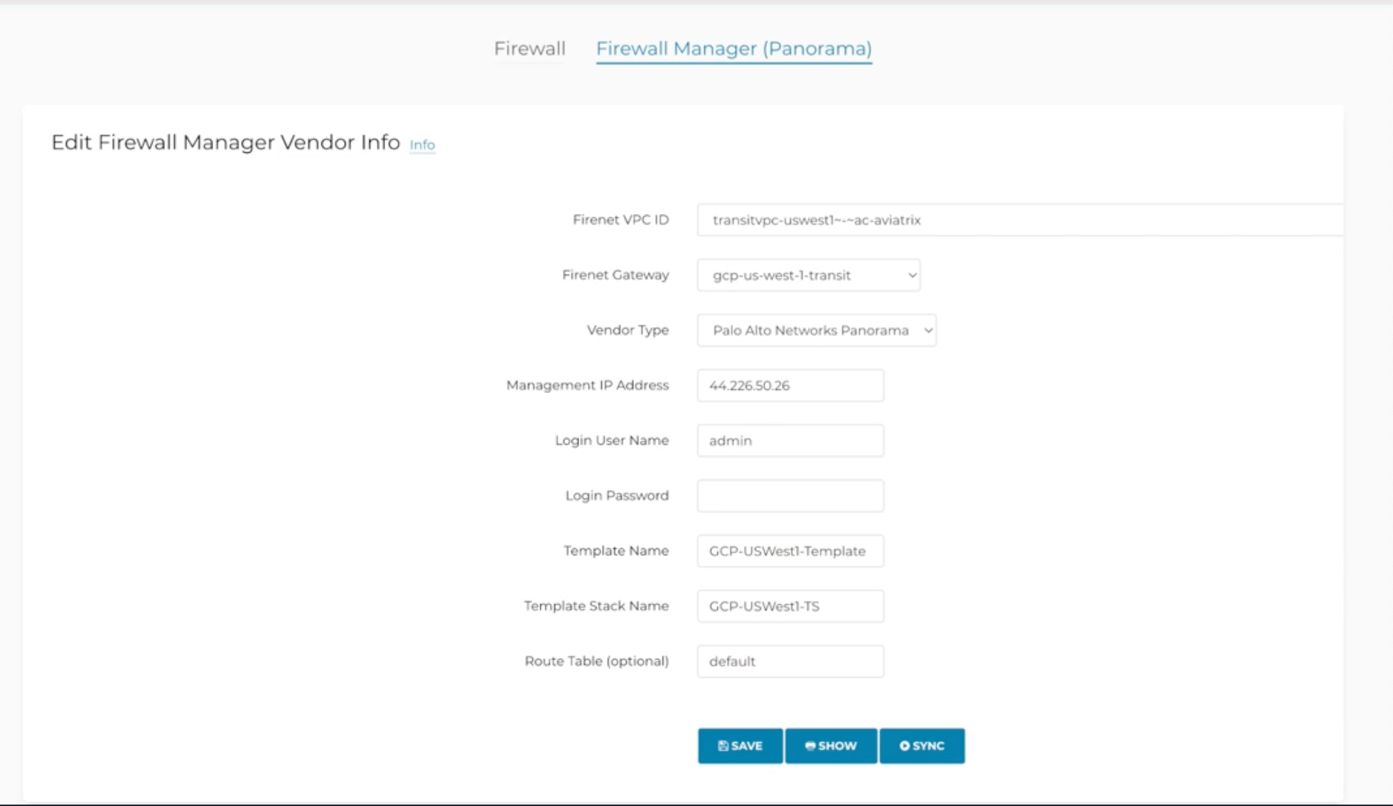 vendor config panorama